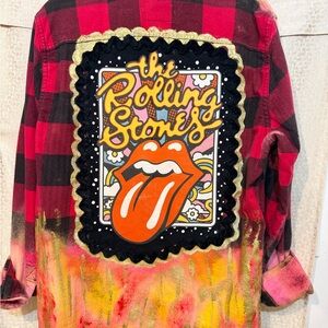 Rolling Stones Holister SmFlannel Plaid Shirt - Red, black & gold. Hand crafted